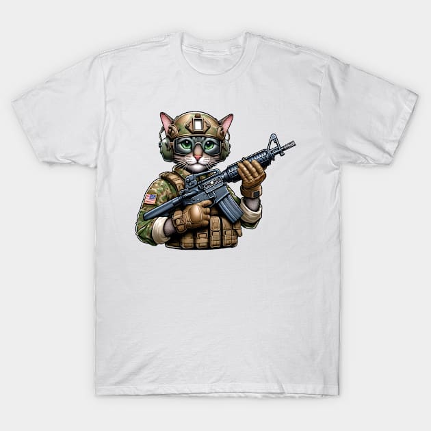 Tactical Cat T-Shirt by Rawlifegraphic
